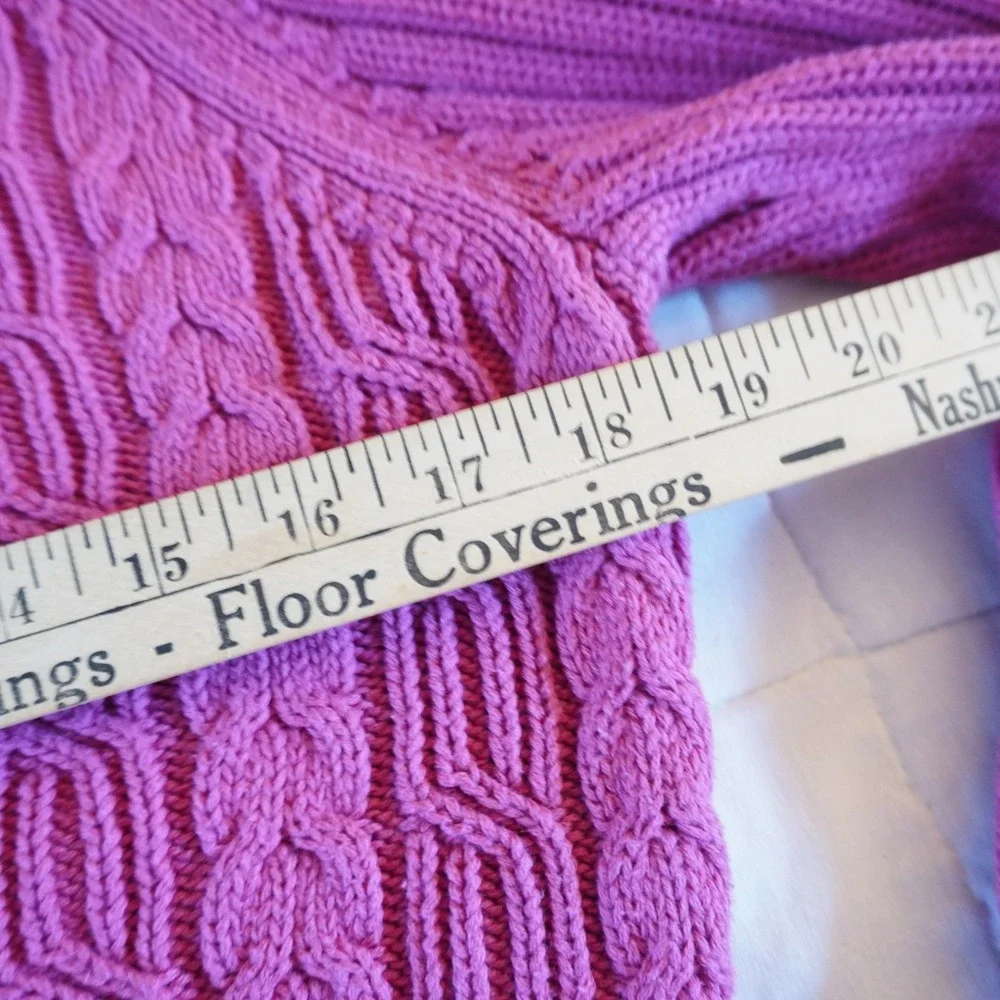 VTG Pink Cable Knit Mock Zip Neck Sweater Size‎ S Cotton Fisherman Chunky